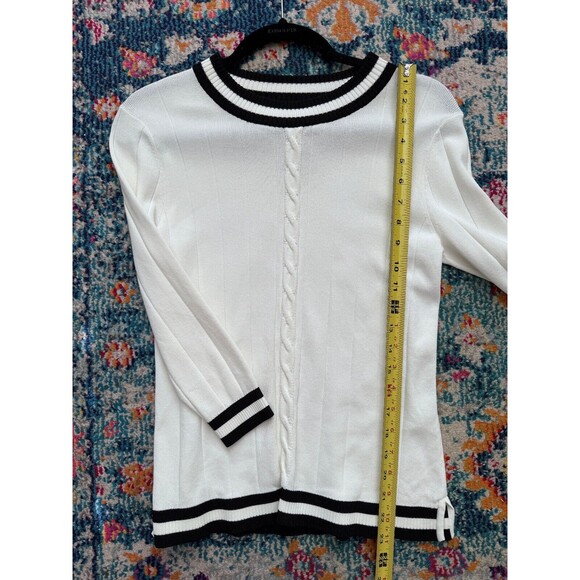 Grace Dane Lewis Petite White Ribbed Cableknit Crewneck Sweater Size PS Preppy - Picture 5 of 5